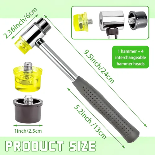 Miniatura 2 de Martillos pequeños de goma de 0.984 in, cabeza de plástico y goma de doble cara, martillo de goma de dos caras pequeño mazo de plástico con 4