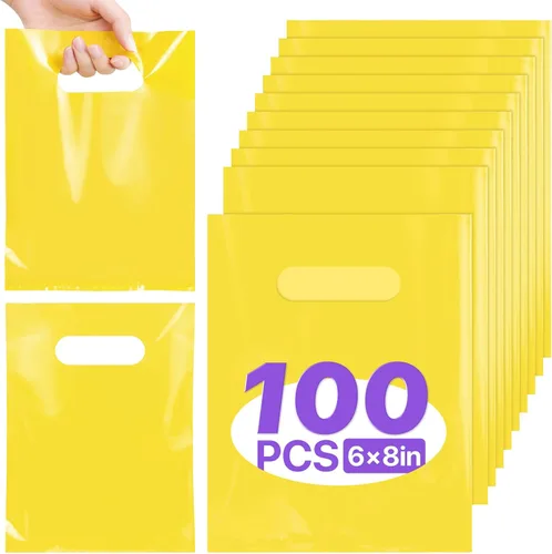 Miniatura 8 de ANZNKU 100 bolsas de regalo pequeñas multicolor con asa para dulces, muestras de bocadillos, manualidades, bolsa de regalo de plástico a granel