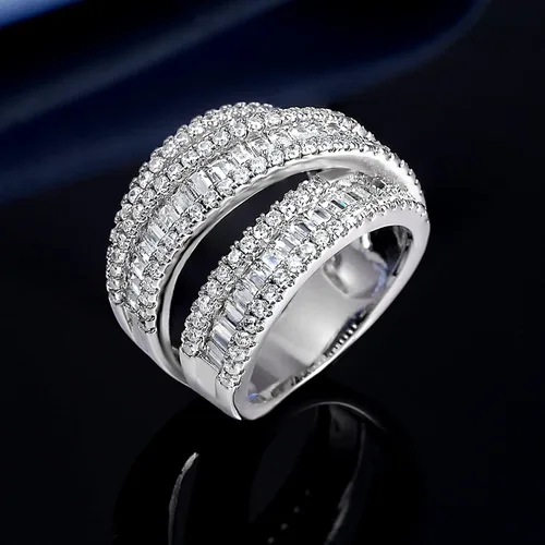 Miniatura 5 de OPOMOMO Eternity Ring Wedding Bands,18K Gold Plated 3 Rows Emerald Cut Lab Diamond Band Rings for Women Men