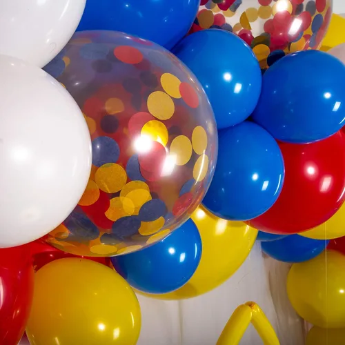Miniatura 5 de Shimmer and Confetti - Kit de guirnalda de globos de figuras de acción de erizo de alta calidad de 16 pies, color azul real, rojo, amarillo y blanco
