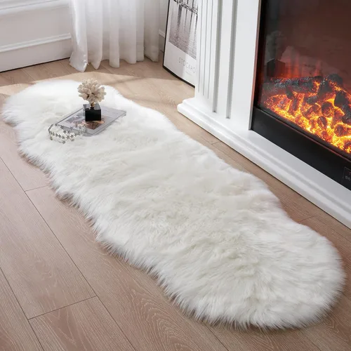 Miniatura 34 de Alfombra de piel sintética para sofá, silla, alfombra pequeña beige para dormitorio, 2 x 3 pies, alfombras peludas para habitación de los niños