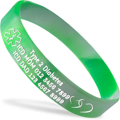 Miniatura 17 de Pulseras de silicona de alerta médica personalizadas, pulseras de identificación médica, pulseras de emergencia deportivas personalizadas para Blanco