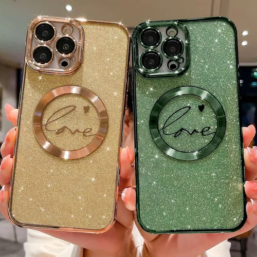 Miniatura 5 de Funda magnética con purpurina compatible con iPhone 11 Pro Max de 6.5 pulgadas, funda transparente de lujo, con diseño de corazón chapado en amor