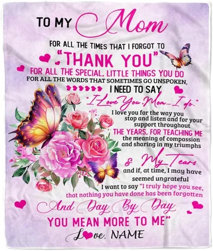 Miniatura 38 de Manta de vellón personalizada con texto en inglés «To My Mom», diseño de girasol de hija e hijo, carta de amor con texto en inglés «You are the