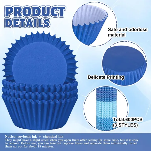 Miniatura 3 de Whaline 600 Piezas Forros Azules para Cupcakes Degradado Azul Portadores de Moldes para Hornear Envoltorios para Cupcakes Forros para Muffins