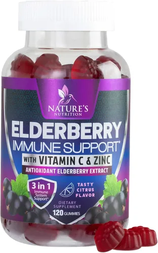 Miniatura 10 de Gomitas de apoyo inmunológico de saúco, gomitas de saúco Sambucus de 3 veces más fuerza con vitamina C, D3 y zinc, extracto de saúco negro