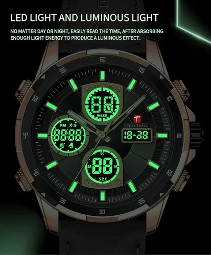 Miniatura 5 de TEARTRACE Watches for Men Luxury Business Waterproof Calendar Leather Strap Digital Chronograph Analog Wristwatch