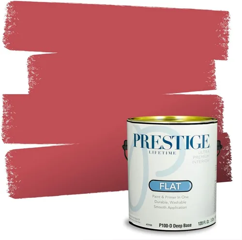 Miniatura 231 de Prestige Paints E100-T-SW6591 Pintura exterior e imprimación en uno, 1 galón, plano, combinación comparable de Sherwin Williams Amaryllis, 1 galón