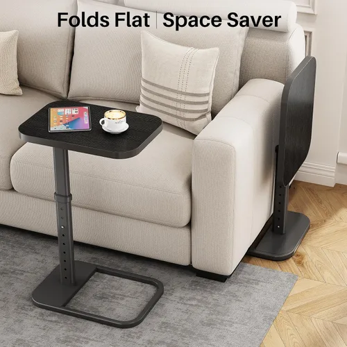 Miniatura 7 de Kitstorack Mesa de bandeja de TV mejorada con bloqueo de panel, altura ajustable y diseño abatible de 90°, mesa lateral auxiliar para brazo de sofá