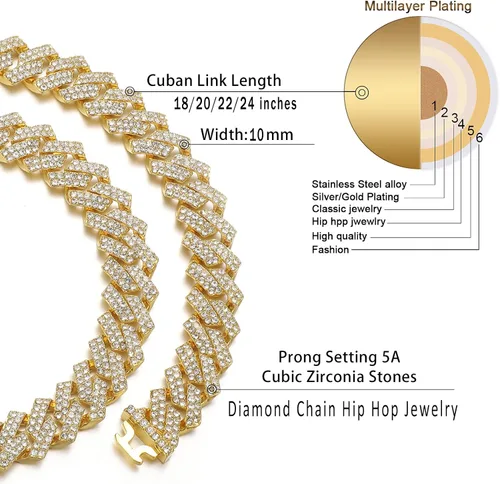Miniatura 2 de Saintda Cadena de eslabones cubanos para hombre, diseño de Miami, cadena de diamantes brillantes, joyería de hip hop con caja de regalo para mujer