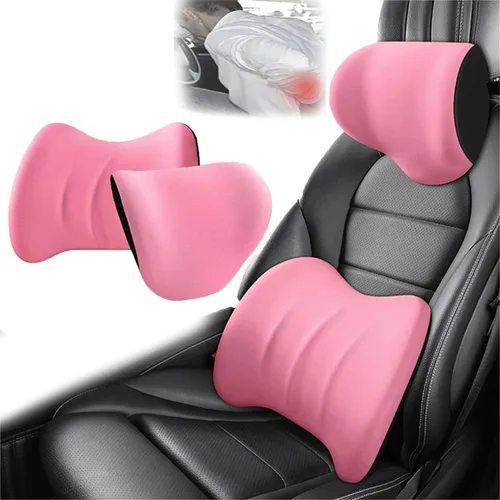 Miniatura 7 de Juego de almohada de apoyo lumbar y reposacabezas de automóvil, espuma viscoelástica y funda extraíble transpirable, diseño ergonómico para aliviar