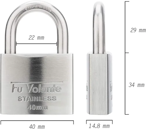 Miniatura 4 de Candado para vaso de acero inoxidable, serie 304 Marine Series, candado resistente a la intemperie para uso en exteriores, cuerpo ancho de 1-1/2