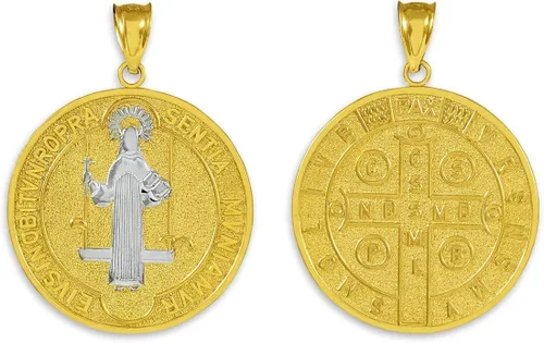 Miniatura 2 de Milagrosa Medalla de San Benito 14K Two-tone Moneda de oro colgante (Tamaño Grande)