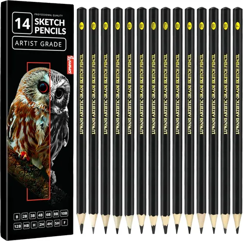 Lápices de dibujo Juego de 14 lápices de dibujo (B - 12B) para dibujar, sombrear y garabatear | Lápices de dibujo profesionales de grafito para