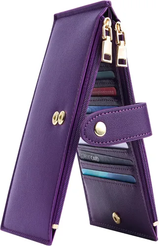 Miniatura 12 de Travelambo Billeteras de cuero para mujer, delgada, con bloqueo RFID, billetera plegable para tarjetas de crédito, Marrón beige