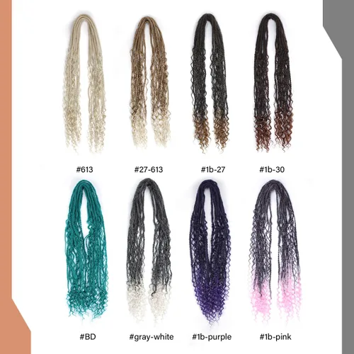 Miniatura 5 de Extensiones de rastas trenzadas bohemias de 24 pulgadas, 10 hebras de rastas sintéticas rizadas color marrón degradado con trenza de caja, rastas