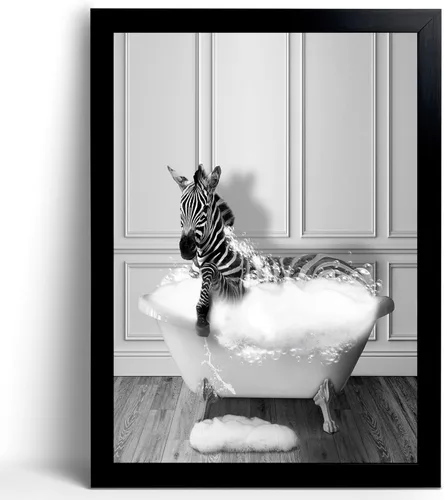 Miniatura 11 de calmart Arte Gracioso de Pared de Elefante - Imágenes de Elefante Lavando en Bañera para Pared Pinturas de Animales Por Favor Siéntate Usted Cartel