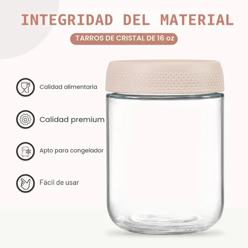 Miniatura 2 de NETANY Paquete de 6 tarros de vidrio de 16 onzas con tapas herméticas, recipientes de avena con tapas, tarros de ensalada Mason de boca ancha