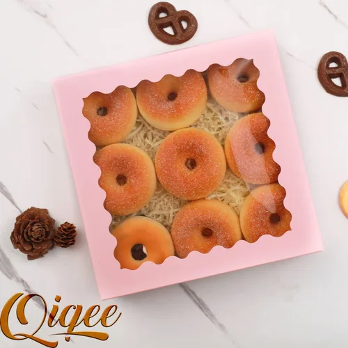 Miniatura 2 de qiqee - Cajas de repostería rosas autodeslizables 50 paquetes, cajas para pasteles de 8 x 8 x 2.5 pulgadas con ventana Rosado
