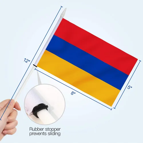 Miniatura 4 de Anley Mini bandera de Armenia - Paquete de 12 banderas armenias pequeñas en miniatura de mano en barra, resistentes a la decoloración