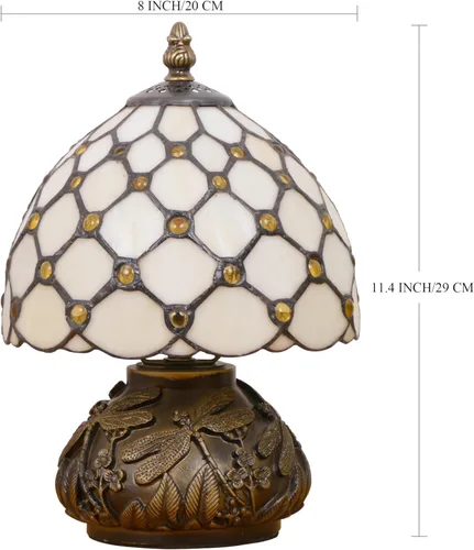 Miniatura 3 de Pequeña Lámpara Tiffany Mini Lámpara de Mesa de Vidrio Teñido Estilo Seta de Crema Ámbar Perla Lámpara de Memoria Simpatía 8X11 Pulgadas