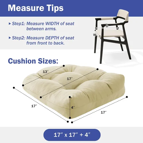 Miniatura 4 de IPYNBAP Juego de 2 cojines para sillas de exterior, cojines para sillas de patio con lazos, 17x17+4" cojines de asiento acolchados para exteriores
