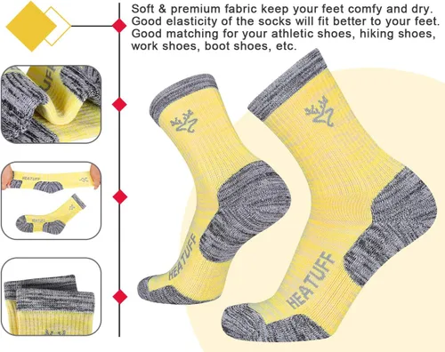Miniatura 5 de Heatuff Paquete de 6 calcetines de senderismo para mujer, calcetines deportivos de alto rendimiento, amortiguadores de senderismo al aire libre