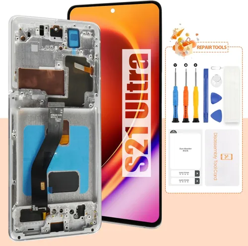 AMOLED de 6.8 pulgadas para Samsung Galaxy S21 Ultra LCD G998U1 G998W G998B G998B/DS S21Ultra 5G Pantalla LCD táctil reemplazo (con marco plateado)
