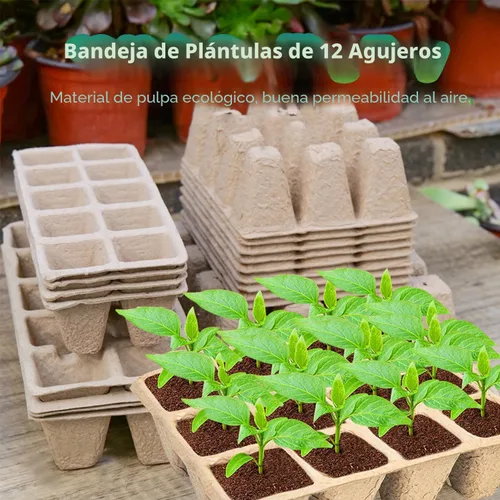 Miniatura 5 de Bandeja de inicio de semillas de 120 celdas, paquete de 10 macetas de turba biodegradables con 100 etiquetas, kit de inicio de plantas para plántulas