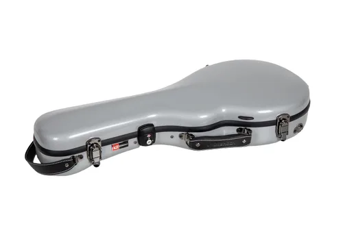 Miniatura 4 de Crossrock Estuche de mandolina de fibra de vidrio – contorneado para estilo F (se adapta a Gibson F5) Brillo plateado, terciopelo verde bosque