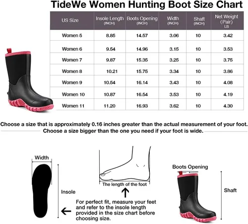 Miniatura 6 de TIDEWE Botas de goma para mujer, botas de lluvia aisladas de neopreno de 0.217in con vástago de acero, botas de caza impermeables de media
