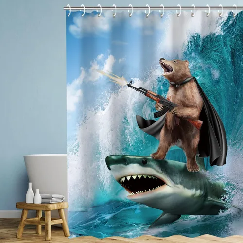 Miniatura 2 de RosieLily Divertido juego de cortina de ducha para niños, diseño de oso y genial, decoración de baño salvaje, 72 x 96 pulgadas Gobear