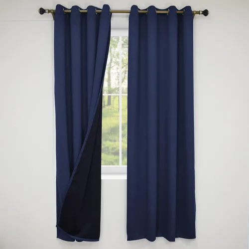 Miniatura 11 de Cortinas opacas para dormitorio con línea negra, 100 % opacas, con aislamiento térmico, cortinas largas para sala de estar, tratamiento de ventanas