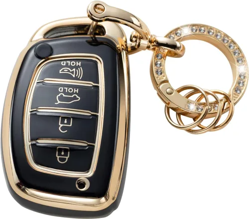 Gematay Funda para llavero Hyundai con llavero, compatible con Elantra Ioniq Sonata Tucson Elantra GT Smart Key Fob, color negro