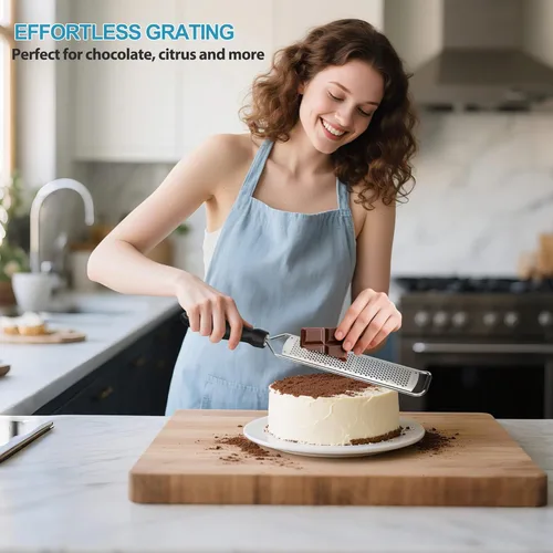 Miniatura 7 de Rallador de limón y queso – Rallador de acero inoxidable afilado para cítricos, parmesano, ajo, chocolate y jengibre, agarre antideslizante