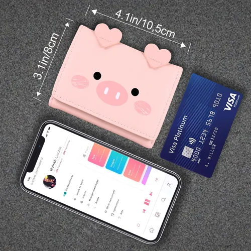 Miniatura 45 de CONISY Lindas carteras para mujer, de cuero con bloqueo RFID, pequeña cartera triple con ventana de identificación para niñas y mujeres