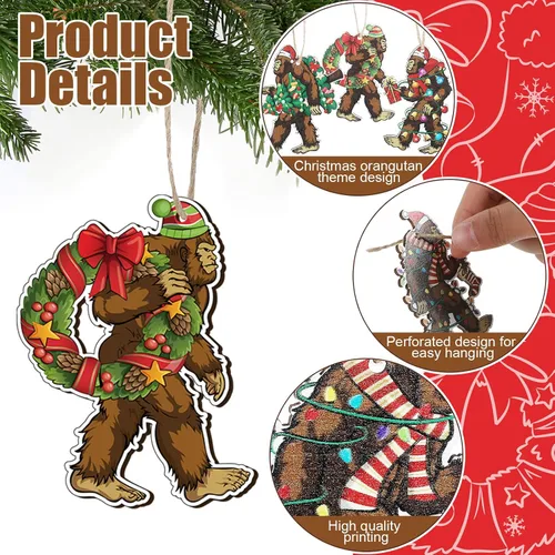 Miniatura 2 de Kathfly Bigfoot - Adorno de Navidad de madera Sasquatch colgante Bigfoot divertido árbol de Navidad, decoración de gorila, adornos colgantes