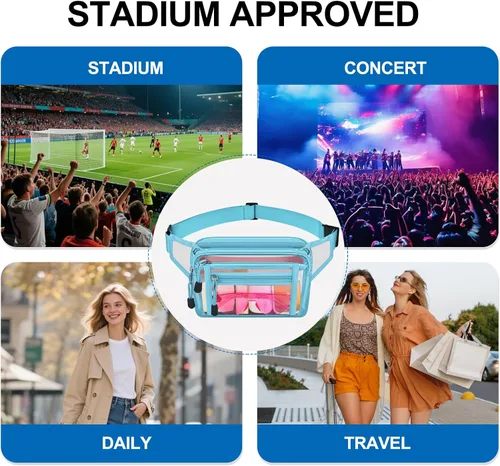 Miniatura 6 de Riñonera transparente aprobada por estadios para mujeres, para el trabajo, bolsa de cintura multiusos para viajes y eventos deportivos, Aguamarina