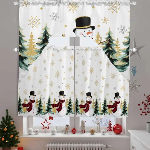 Miniatura 10 de Bonito muñeco de nieve, cenefa de cocina, cenefa con bolsillo para barra, paneles de cortina para dormitorio, sala de estar, baño, cafetería
