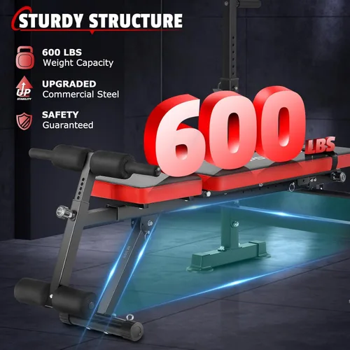 Miniatura 6 de OPPSDECOR 600lbs 6 in 1 Weight Bench Set with Squat Rack Foldable Bench Press with Removable Foot Catch Adjustable Workout Bench for Home Gym