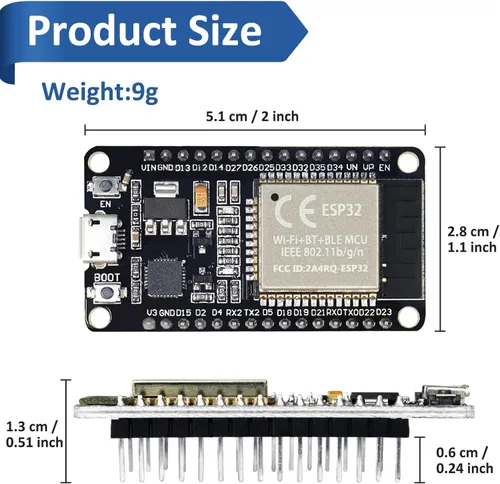 Miniatura 2 de ESP32S ESP32 Placa de desarrollo 2.4 GHz Dual Core WLAN WiFi + Bluetooth 2-en-1 Microcontrolador ESP-WROOM-32 Chip para Arduino (30PIN, 2PCS)