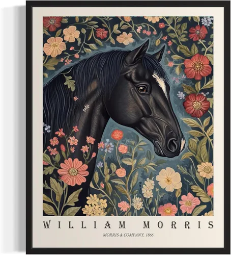 Miniatura 42 de Póster con impresión artística de gato negro, estilo William Morris, floral retro de mediados de siglo, botánico, victoriano, Academia oscura