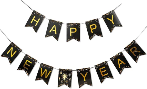 MiniRed Cartel de Año Nuevo 2026, pancarta de feliz año nuevo con letra dorada brillante, suministros de decoración de fiesta de Año Nuevo 2026.