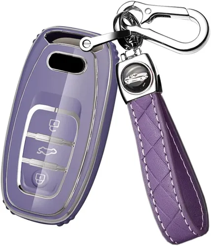 Miniatura 9 de ontto Funda para llavero compatible con Audi Q5 SQ5 Q3 Q7 Q8 A3 A4 A5 A6 A7 llavero remoto sin llave, carcasa brillante con borde plateado negro