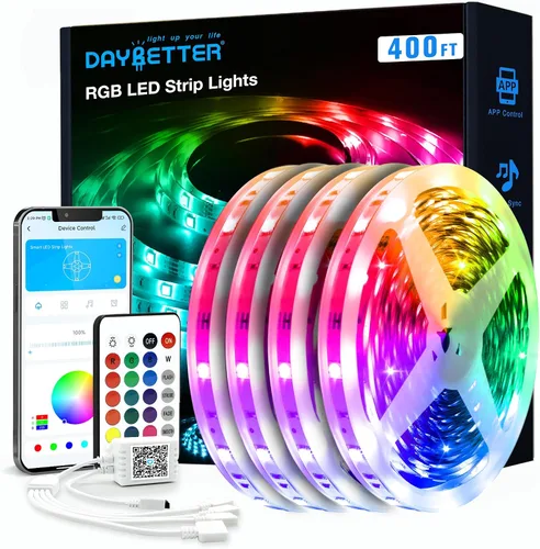 DAYBETTER Tira de luces LED de 400 pies, luz inteligente con control remoto de aplicación, luces LED RGB para dormitorio, sincronización de música,