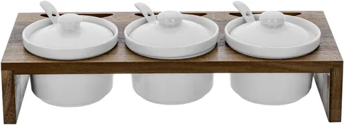 Miniatura 7 de MyGift Juego de Servir de Condimentos de 10 Piezas Incluye Bandeja de Presentación Elevada de Madera Sólida de Acacia Premium y 3 Cuencos