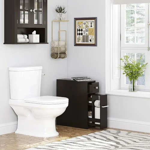 Miniatura 4 de Spirich - Gabinete delgado de almacenamiento para baño, soporte independiente para papel higiénico, gabinete de baño con cajón deslizable