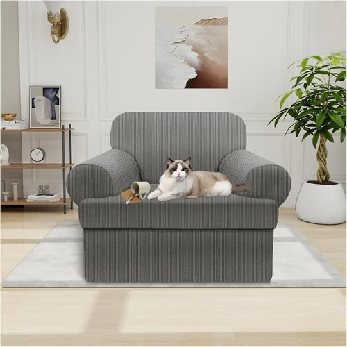 Miniatura 42 de Funda impermeable para silla con brazos, juego de 2 piezas, funda a rayas para 1 sofá separado con cojín en T, fundas de sillón de tela