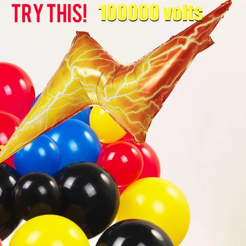 Miniatura 6 de Kit de guirnalda de globos rojos, amarillos, azules y negros de 130 piezas con globos de mylar con destello de rayo de fuego Starburst para Amarillo
