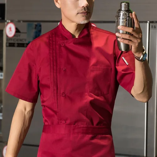 Miniatura 3 de Unisex Chef Jacket Classic Short Sleeve Chef Uniform Pocket Hotel Kitchen Restaurant Working Summer Chef Coat
